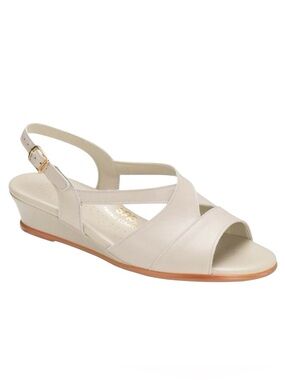 SAS Caress Cross Strap Wedge Cream Slingback Sandals Size 8W